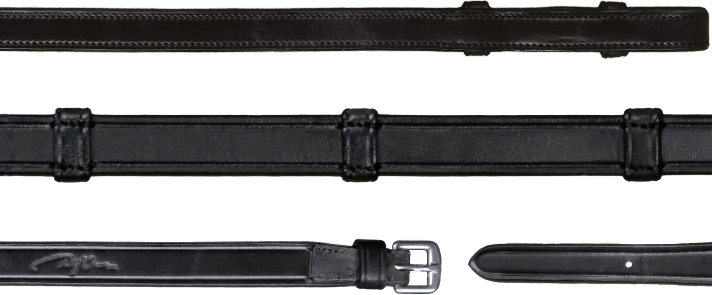 Dy'on New English - 5/8 Full Leather Double Bridle Reins with loops - Black Full - Little Equine Co.