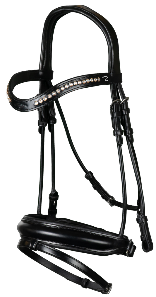 Dy'on Round Collection Black Matte Medium Crank Noseband Bridle with Flash Full - Little Equine Co.