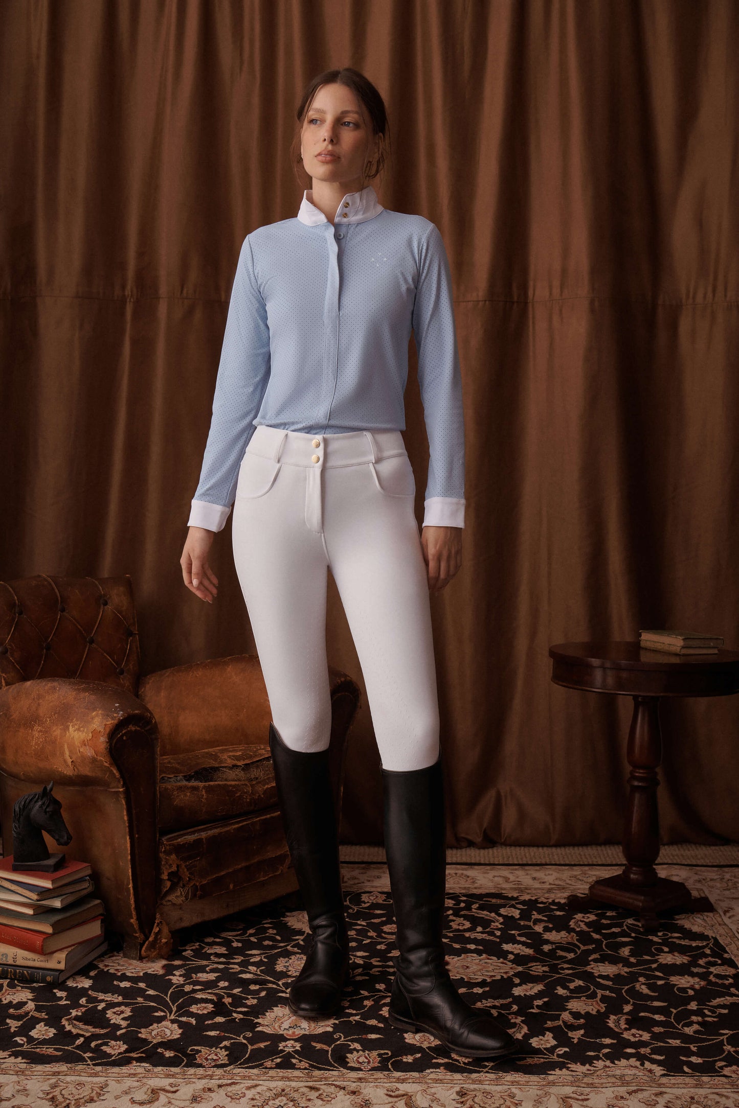 Vala Equestrian Mesh Show Shirt Long Sleeve - Powder Blue - Little Equine Co.