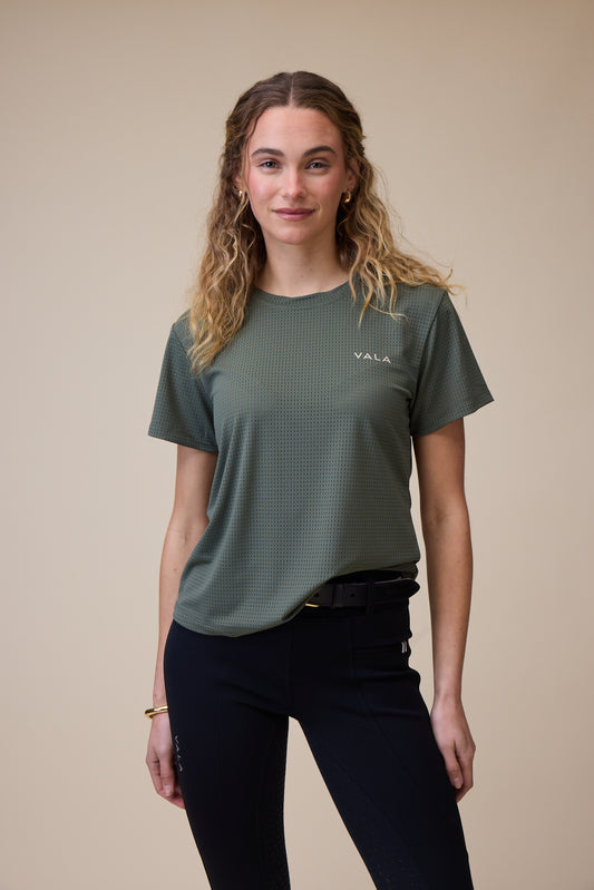 VALA Equestrian Mesh Tee - Olive - Little Equine Co.