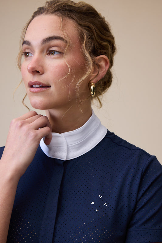 Vala Equestrian Mesh Show Shirt Short Sleeve - Navy - Little Equine Co.