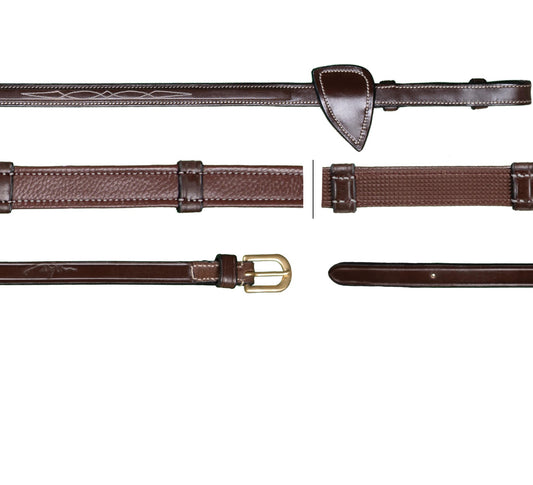 Dy'on D Collection Hunter Reins with 7 leather loops - Brown - Full Size - Little Equine Co.