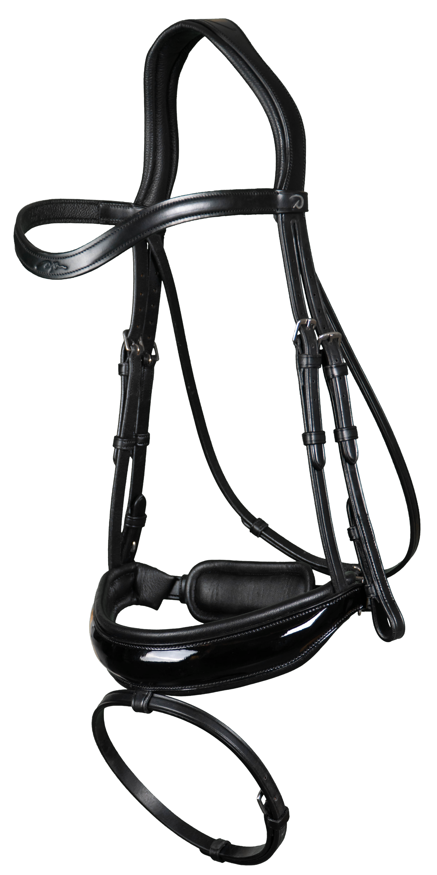 Dy'on New English Collection - Black Patent Large Crank Noseband with Flash - Full - Little Equine Co.